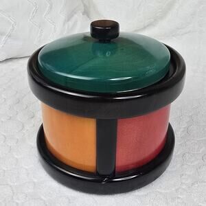 Vintage Pietro Manzoni Post Modern Color Block Wood Ice Bucket Pop Art Memphis